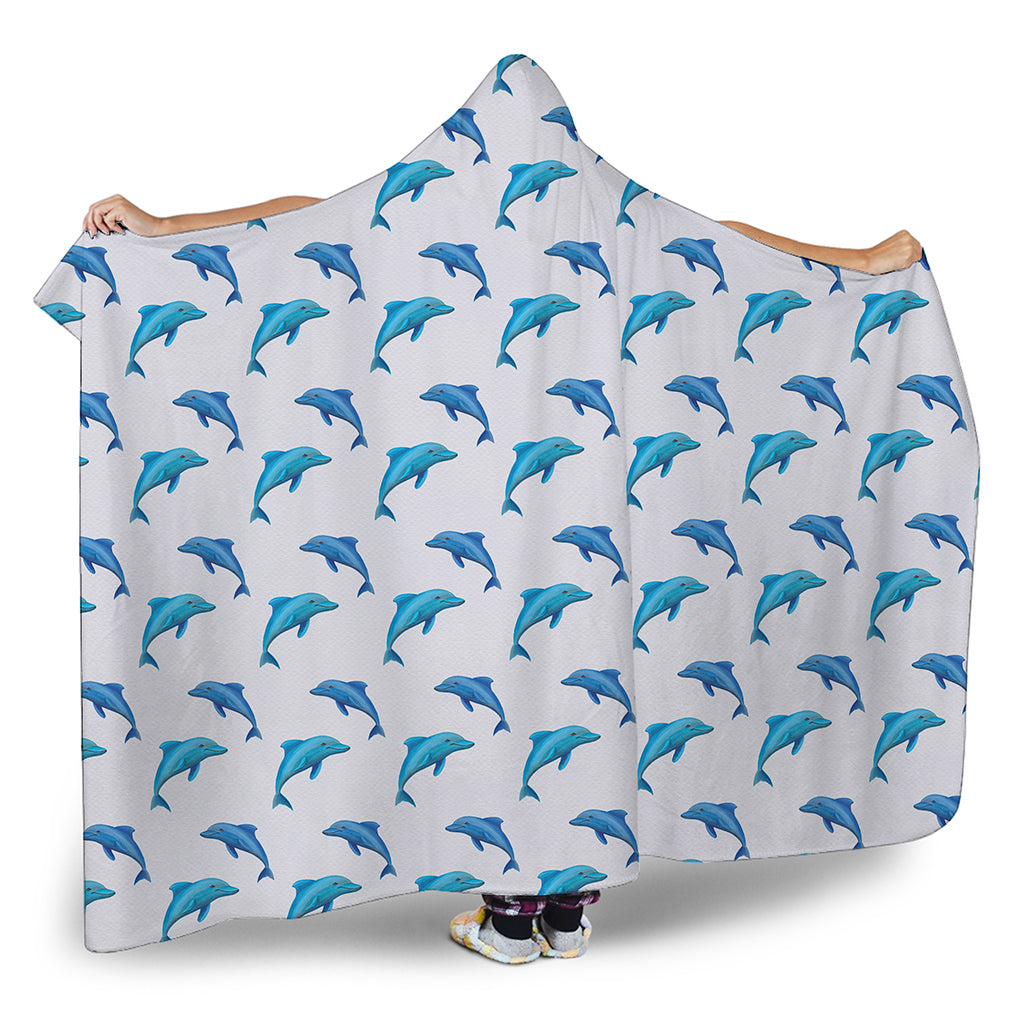 Watercolor Dolphin Pattern Print Hooded Blanket