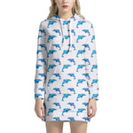 Watercolor Dolphin Pattern Print Hoodie Dress