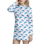 Watercolor Dolphin Pattern Print Hoodie Dress