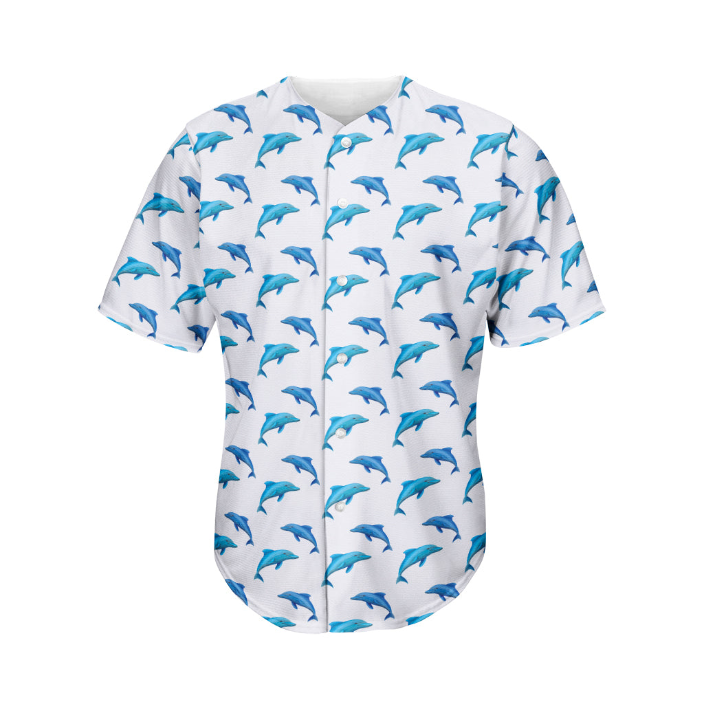 Watercolor Dolphin Pattern Print Men's Baseball Jersey