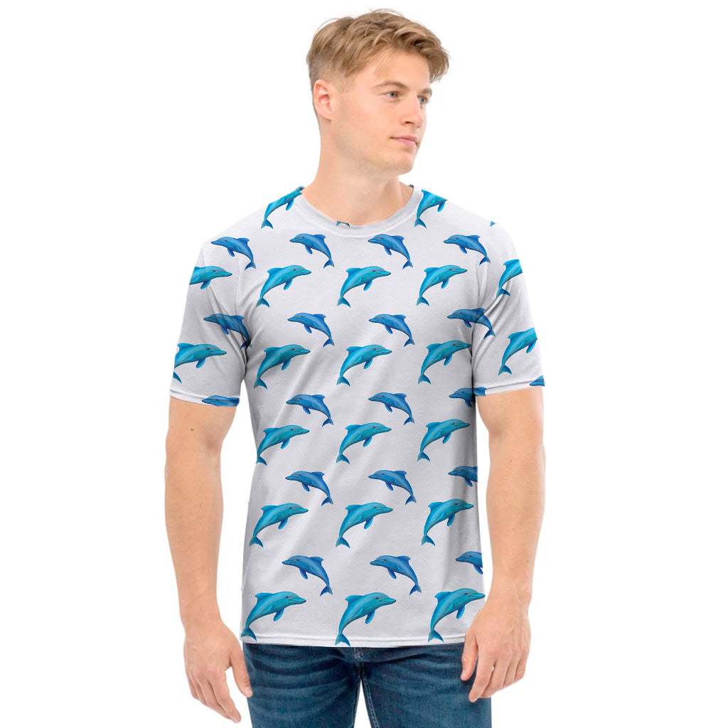 Watercolor Dolphin Pattern Print Men's T-Shirt