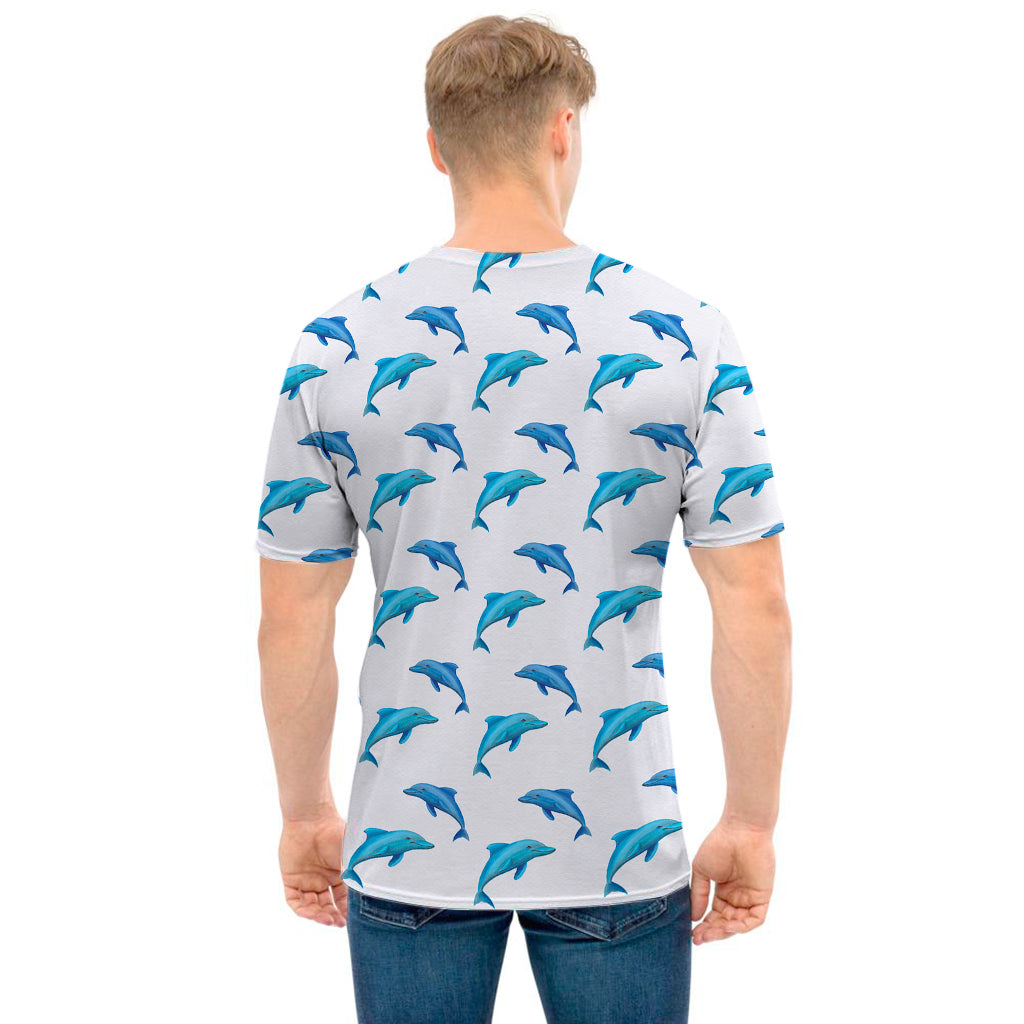 Watercolor Dolphin Pattern Print Men's T-Shirt