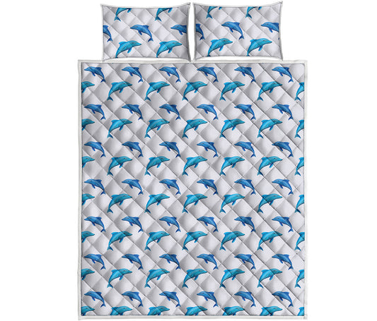 Watercolor Dolphin Pattern Print Quilt Bed Set