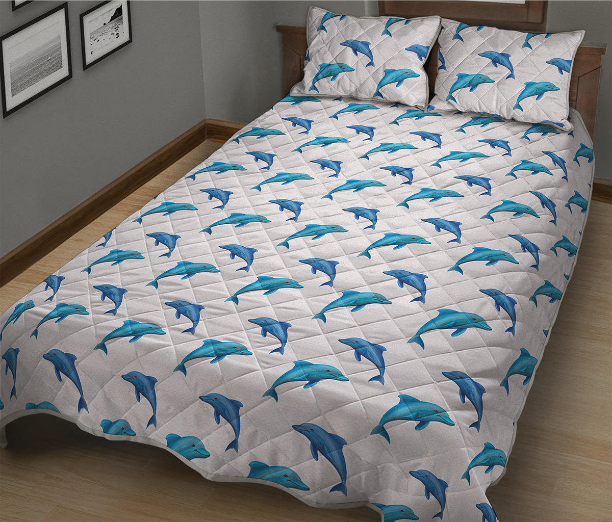 Watercolor Dolphin Pattern Print Quilt Bed Set