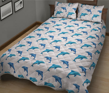 Watercolor Dolphin Pattern Print Quilt Bed Set