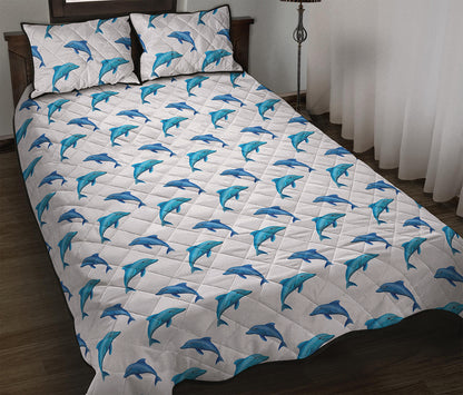 Watercolor Dolphin Pattern Print Quilt Bed Set