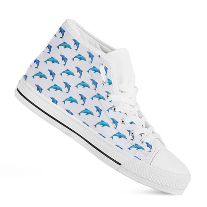 Watercolor Dolphin Pattern Print White High Top Shoes