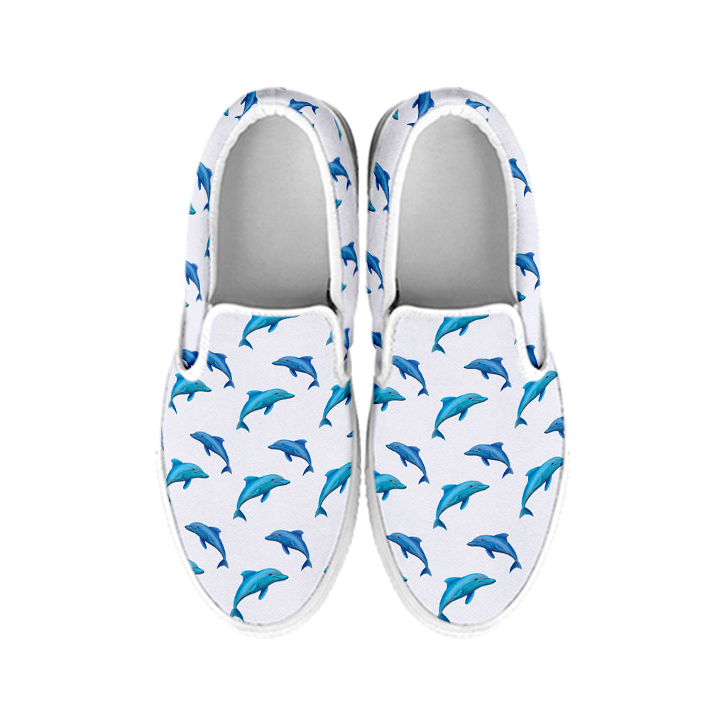 Watercolor Dolphin Pattern Print White Slip On Shoes