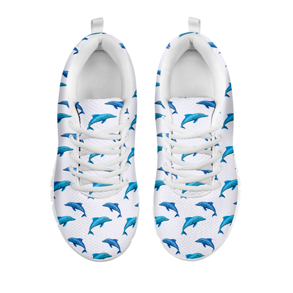 Watercolor Dolphin Pattern Print White Sneakers