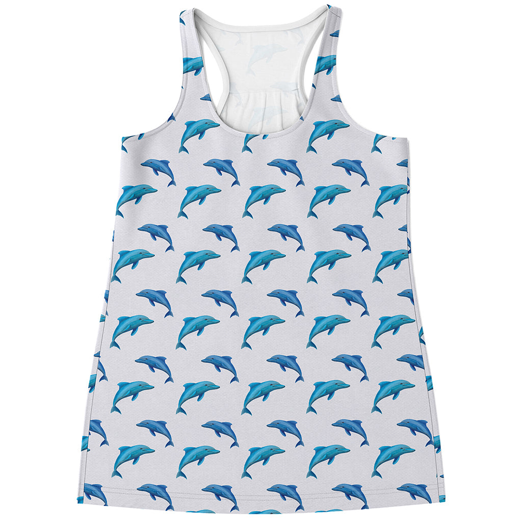 Watercolor Dolphin Pattern Print Women's Racerback Tank Top