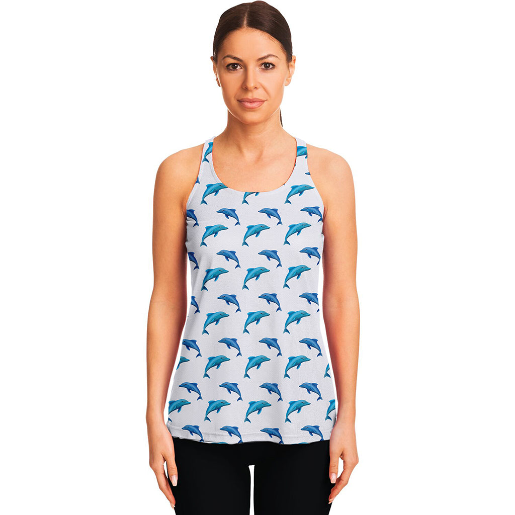 Watercolor Dolphin Pattern Print Women's Racerback Tank Top