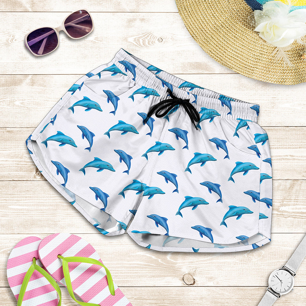 Watercolor Dolphin Pattern Print Women's Shorts