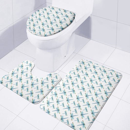 Watercolor Dragonfly Pattern Print 3 Piece Bath Mat Set