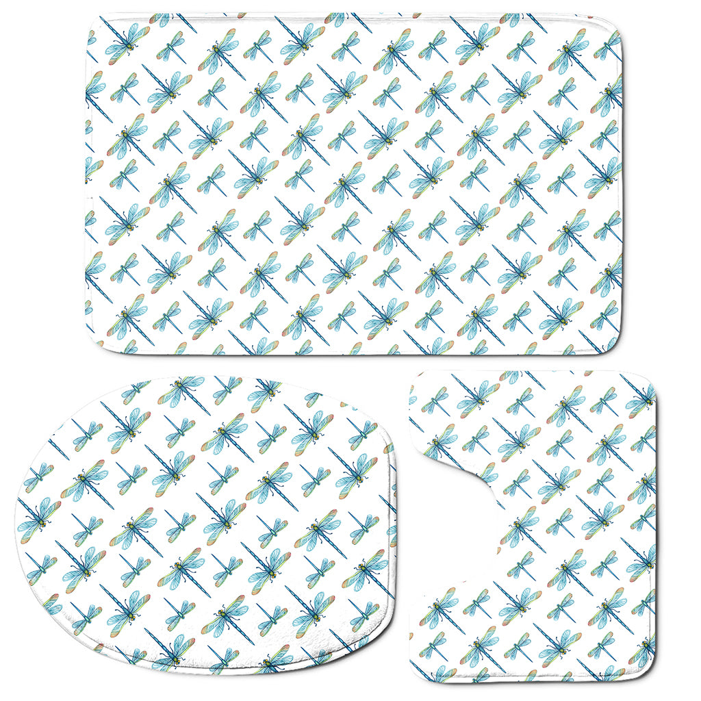 Watercolor Dragonfly Pattern Print 3 Piece Bath Mat Set