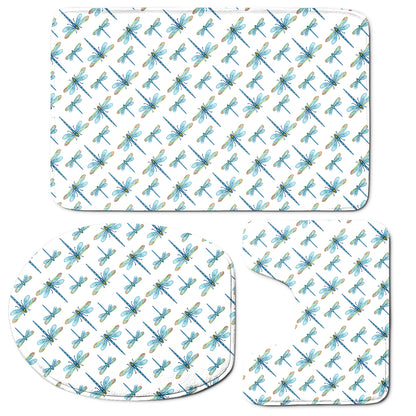 Watercolor Dragonfly Pattern Print 3 Piece Bath Mat Set