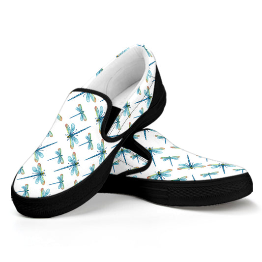 Watercolor Dragonfly Pattern Print Black Slip On Shoes
