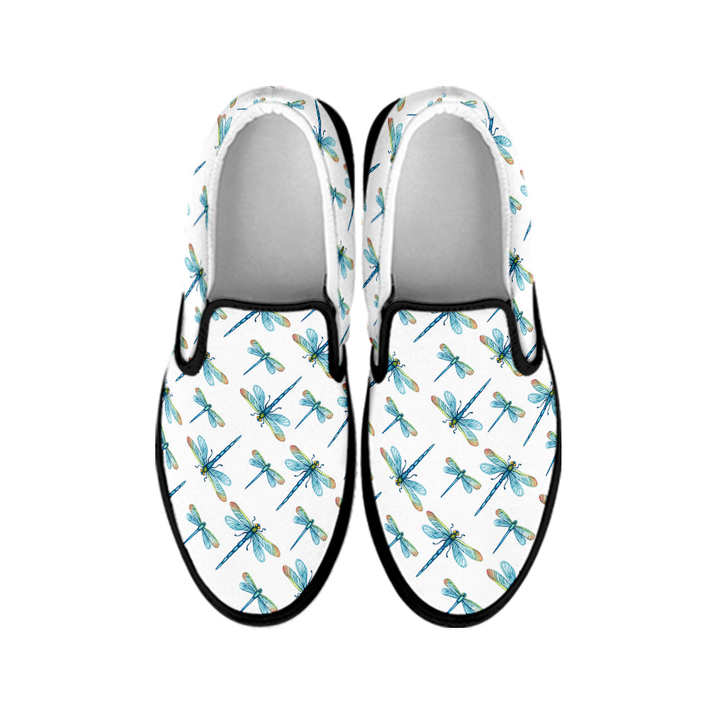Watercolor Dragonfly Pattern Print Black Slip On Shoes