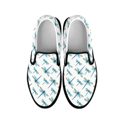 Watercolor Dragonfly Pattern Print Black Slip On Shoes