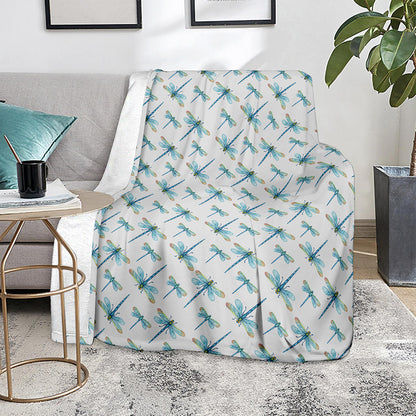 Watercolor Dragonfly Pattern Print Blanket