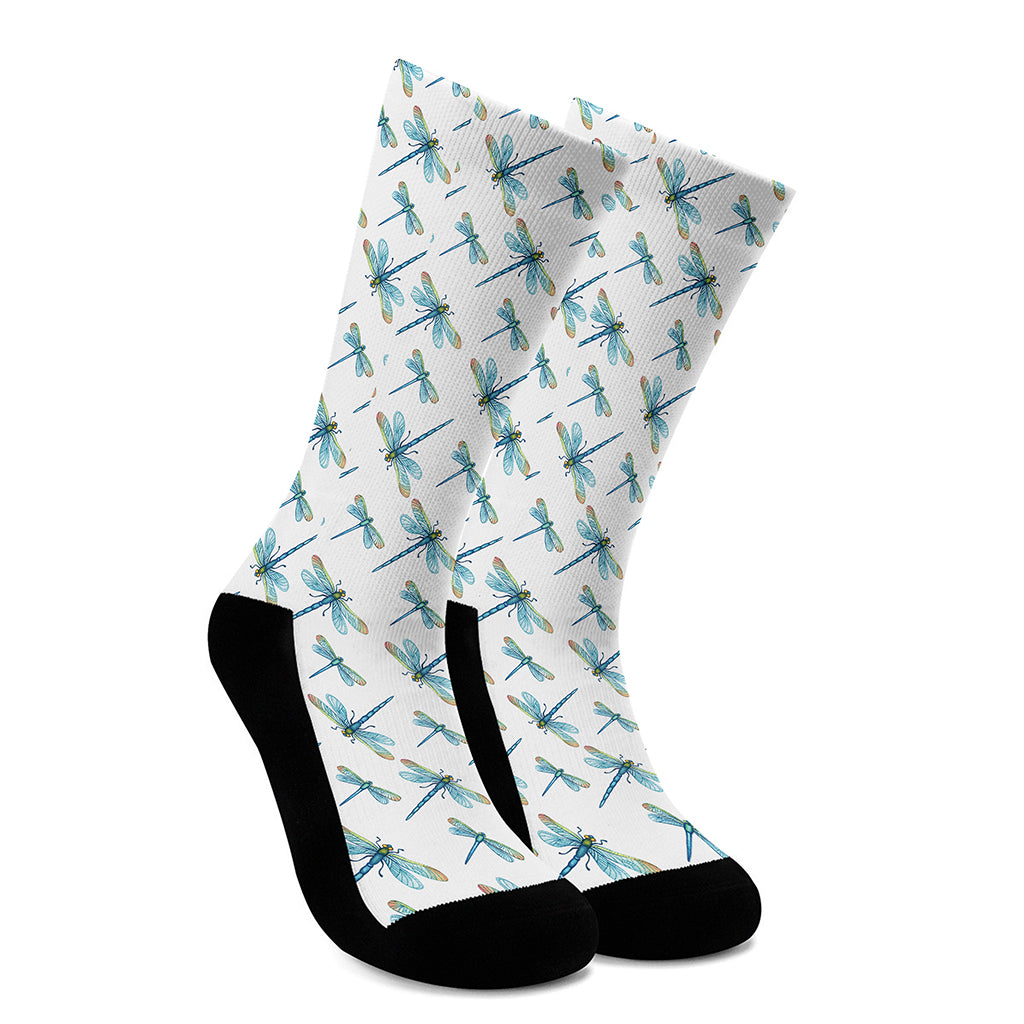 Watercolor Dragonfly Pattern Print Crew Socks