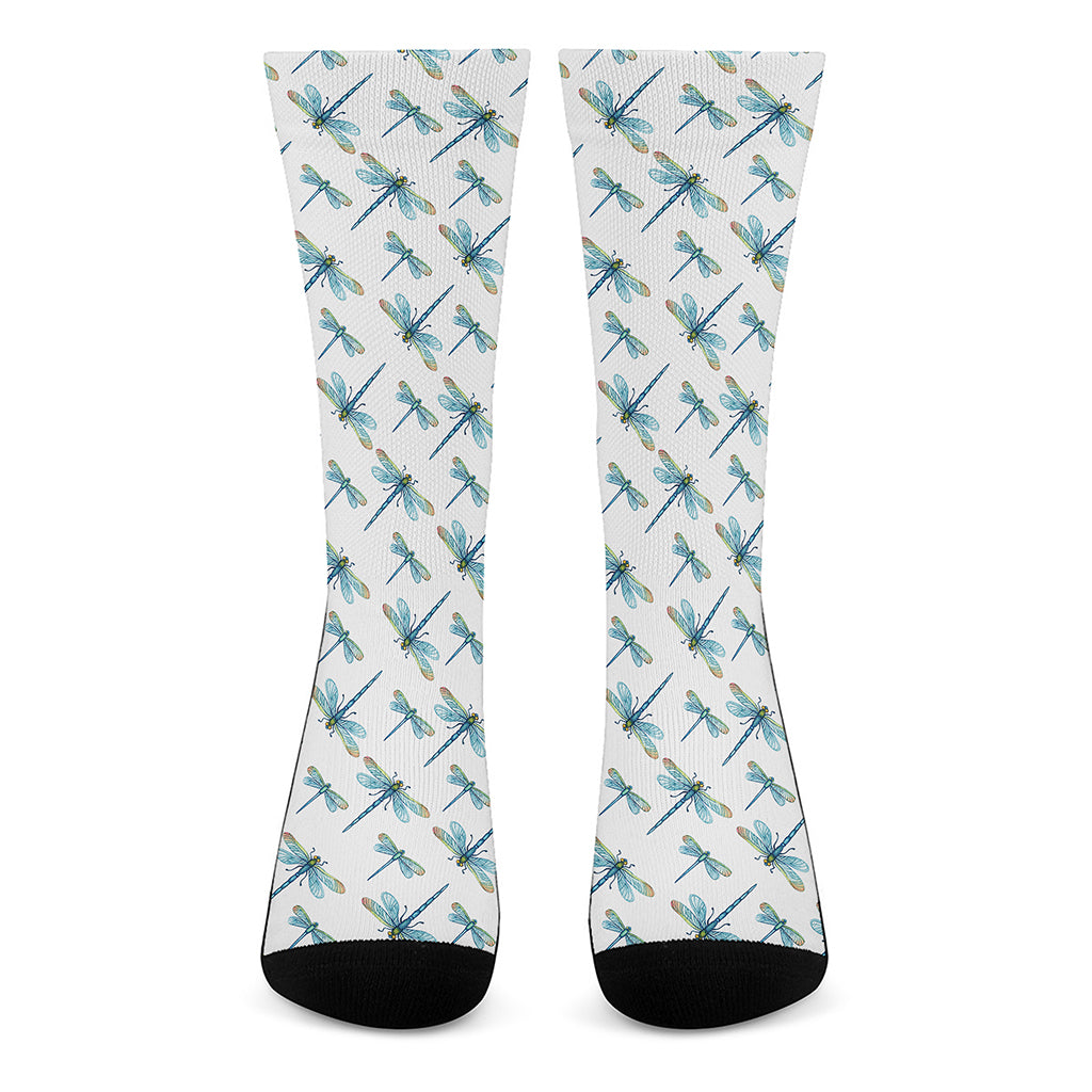 Watercolor Dragonfly Pattern Print Crew Socks