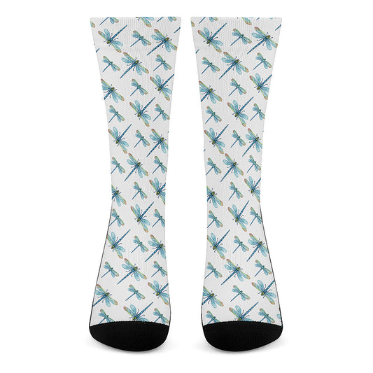 Watercolor Dragonfly Pattern Print Crew Socks