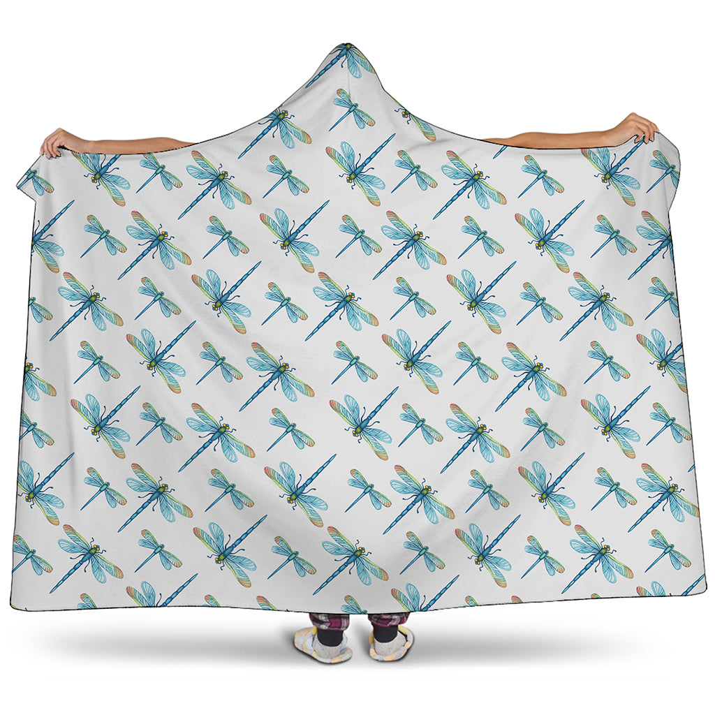 Watercolor Dragonfly Pattern Print Hooded Blanket