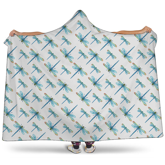 Watercolor Dragonfly Pattern Print Hooded Blanket