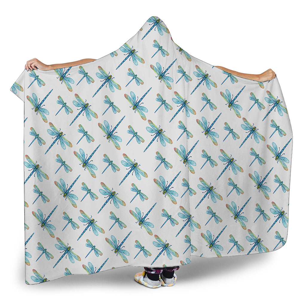 Watercolor Dragonfly Pattern Print Hooded Blanket
