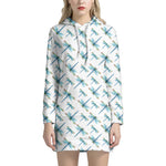 Watercolor Dragonfly Pattern Print Hoodie Dress