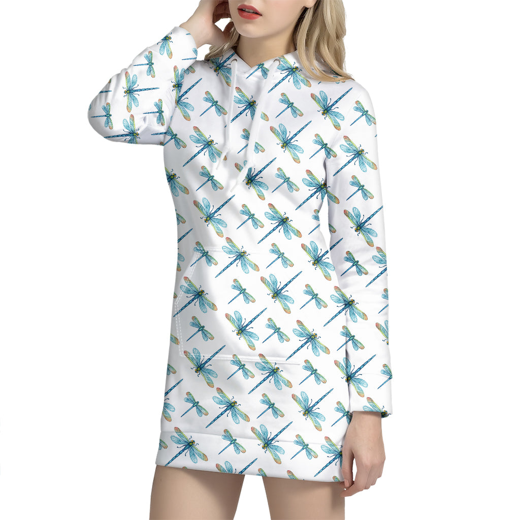 Watercolor Dragonfly Pattern Print Hoodie Dress