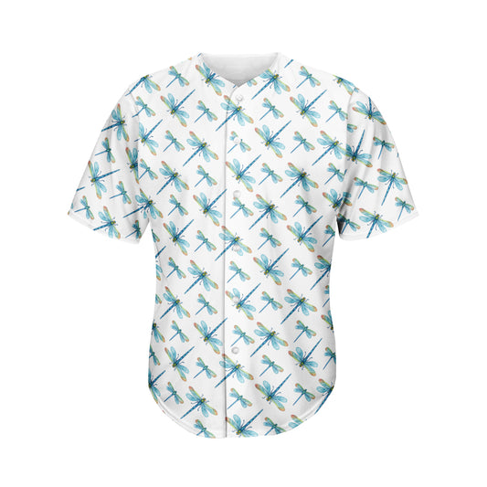 Watercolor Dragonfly Pattern Print Men's Baseball Jersey