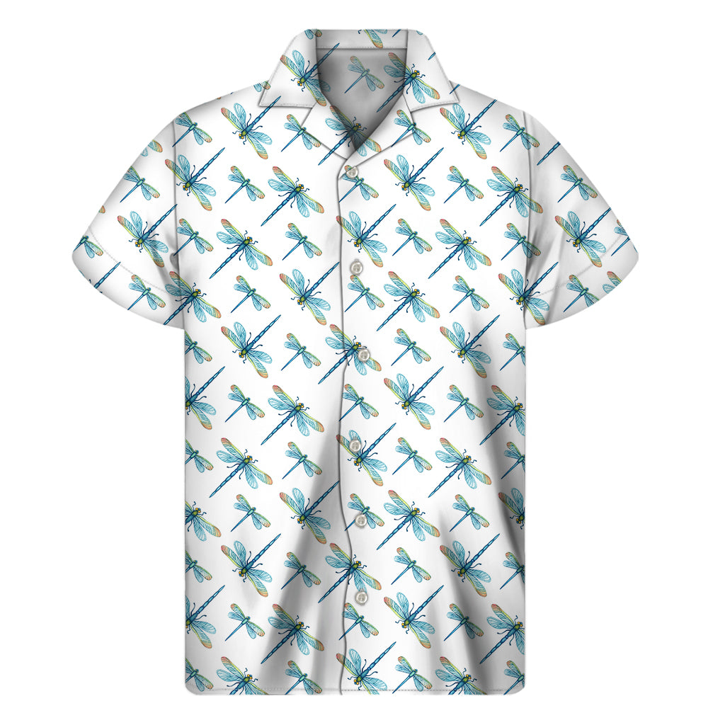 Watercolor Dragonfly Pattern Print Men's Short Sleeve Shirt