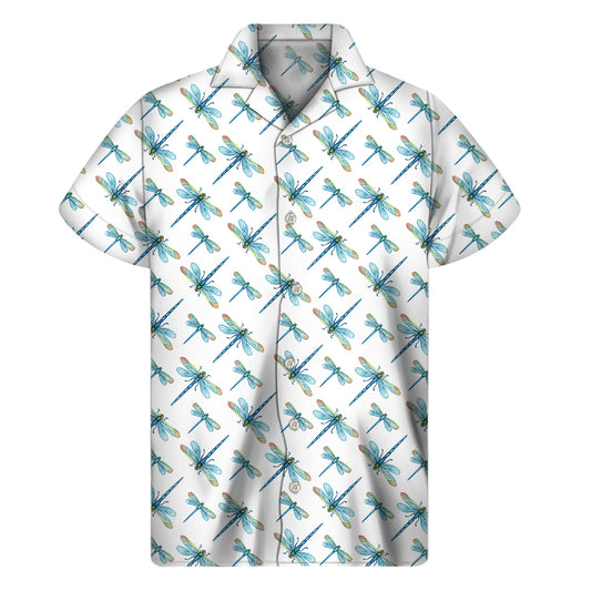 Watercolor Dragonfly Pattern Print Men's Short Sleeve Shirt