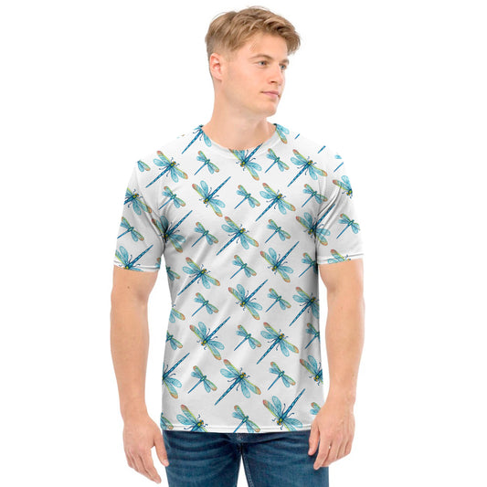 Watercolor Dragonfly Pattern Print Men's T-Shirt