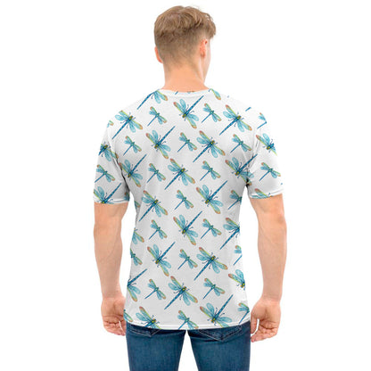 Watercolor Dragonfly Pattern Print Men's T-Shirt
