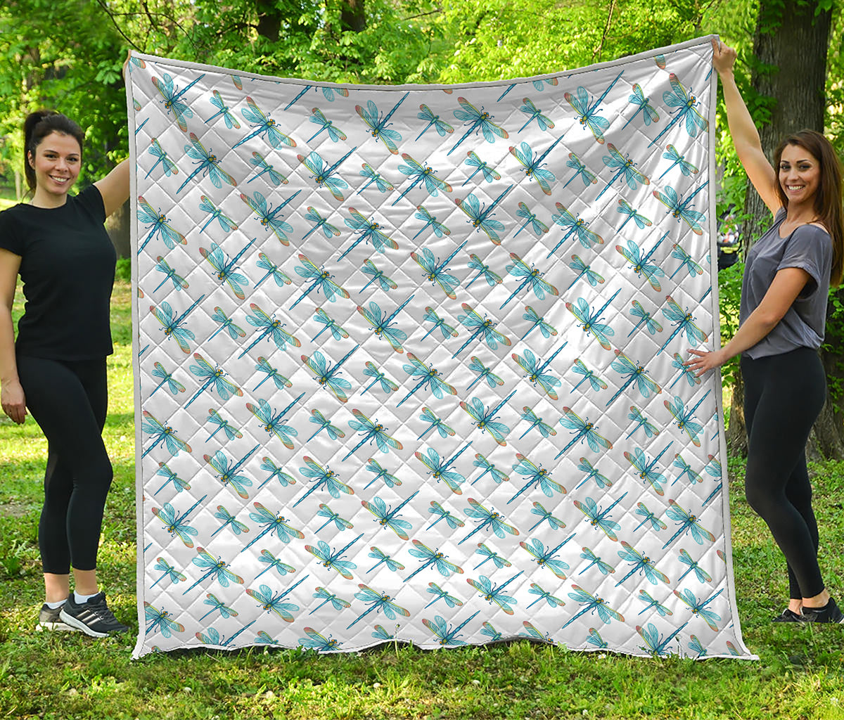 Watercolor Dragonfly Pattern Print Quilt