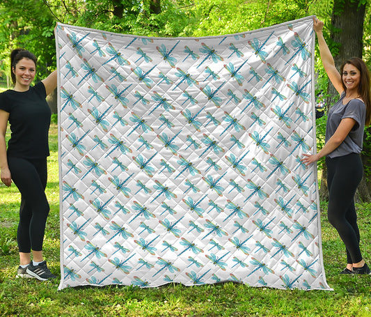 Watercolor Dragonfly Pattern Print Quilt