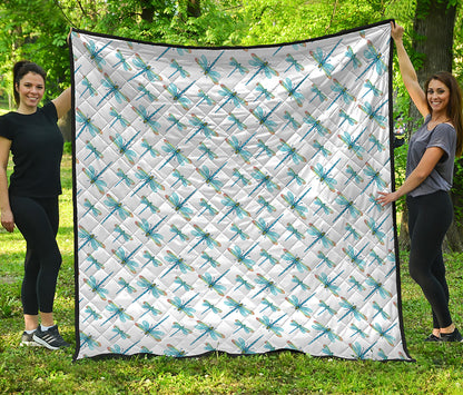 Watercolor Dragonfly Pattern Print Quilt