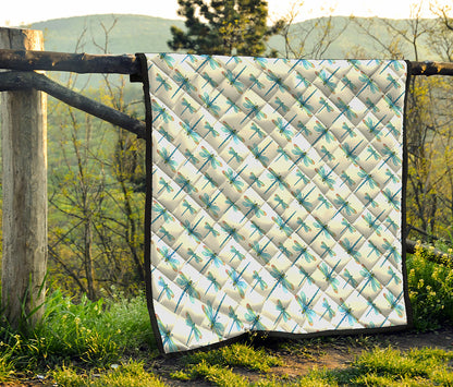 Watercolor Dragonfly Pattern Print Quilt