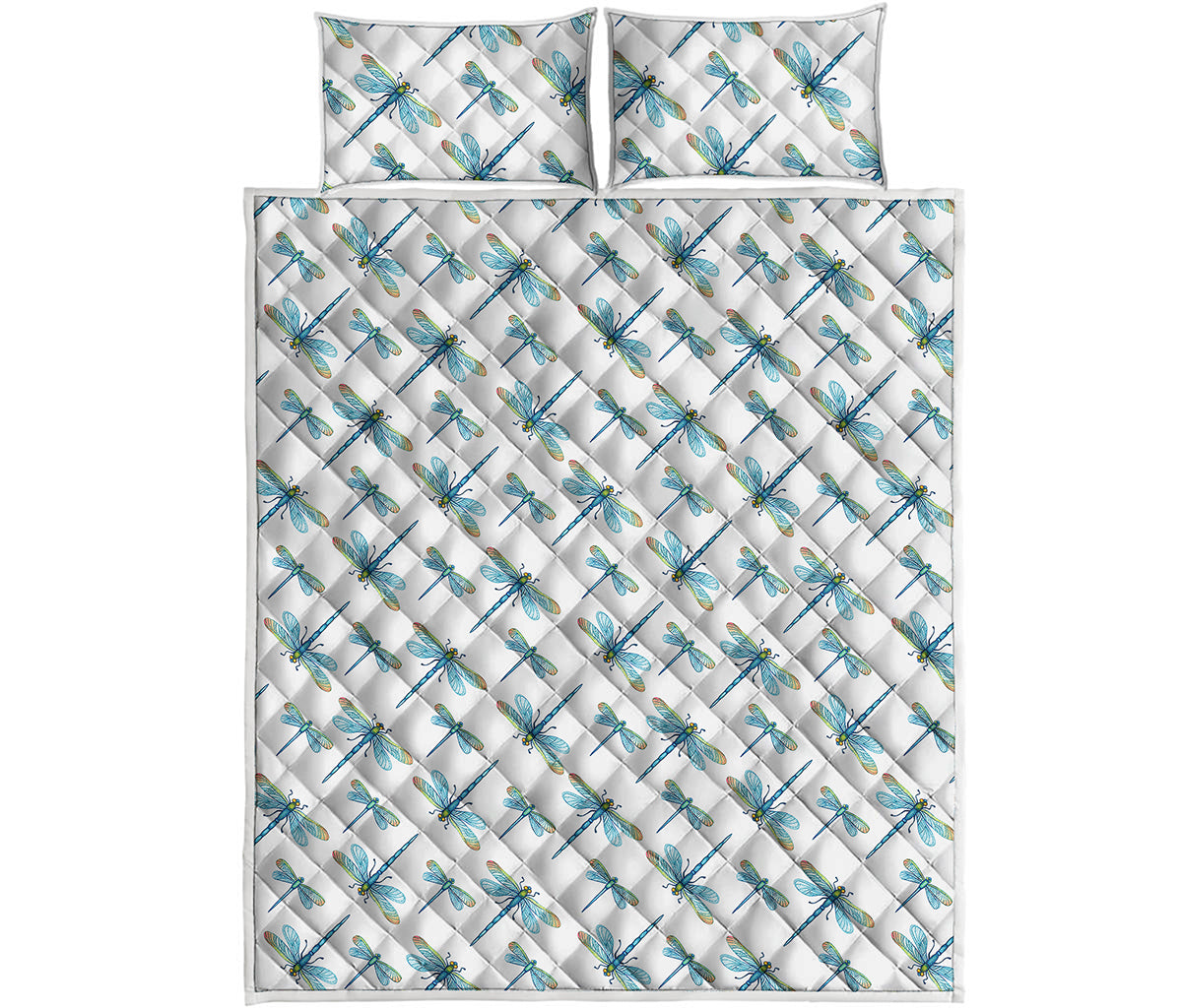 Watercolor Dragonfly Pattern Print Quilt Bed Set