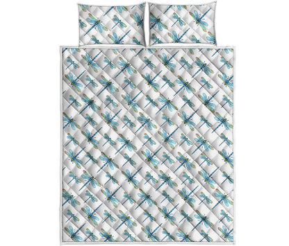 Watercolor Dragonfly Pattern Print Quilt Bed Set