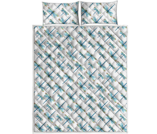 Watercolor Dragonfly Pattern Print Quilt Bed Set