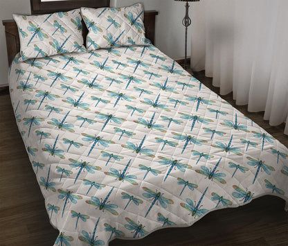 Watercolor Dragonfly Pattern Print Quilt Bed Set