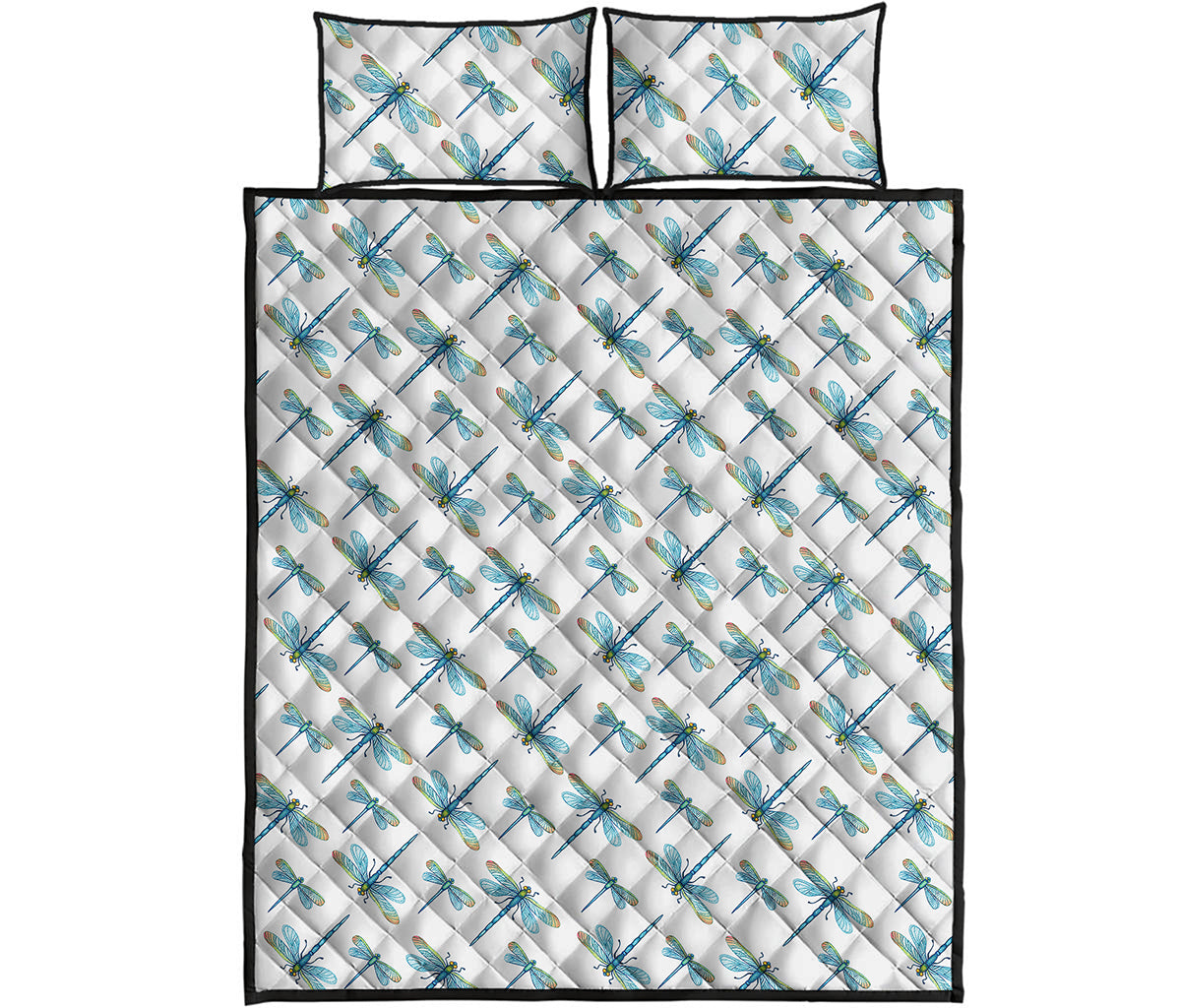 Watercolor Dragonfly Pattern Print Quilt Bed Set