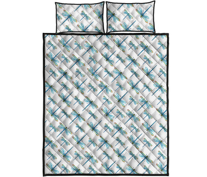 Watercolor Dragonfly Pattern Print Quilt Bed Set