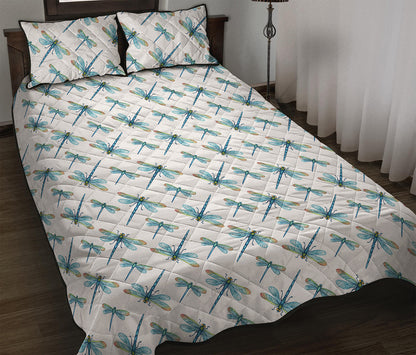 Watercolor Dragonfly Pattern Print Quilt Bed Set
