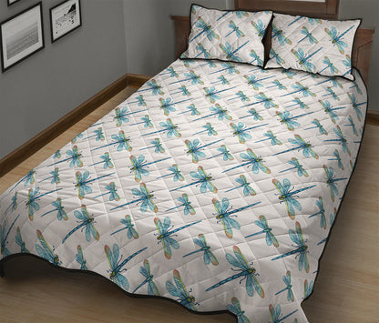 Watercolor Dragonfly Pattern Print Quilt Bed Set