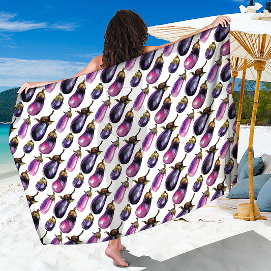 Watercolor Eggplant Pattern Print Beach Sarong Wrap
