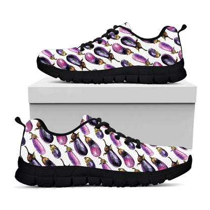 Watercolor Eggplant Pattern Print Black Sneakers